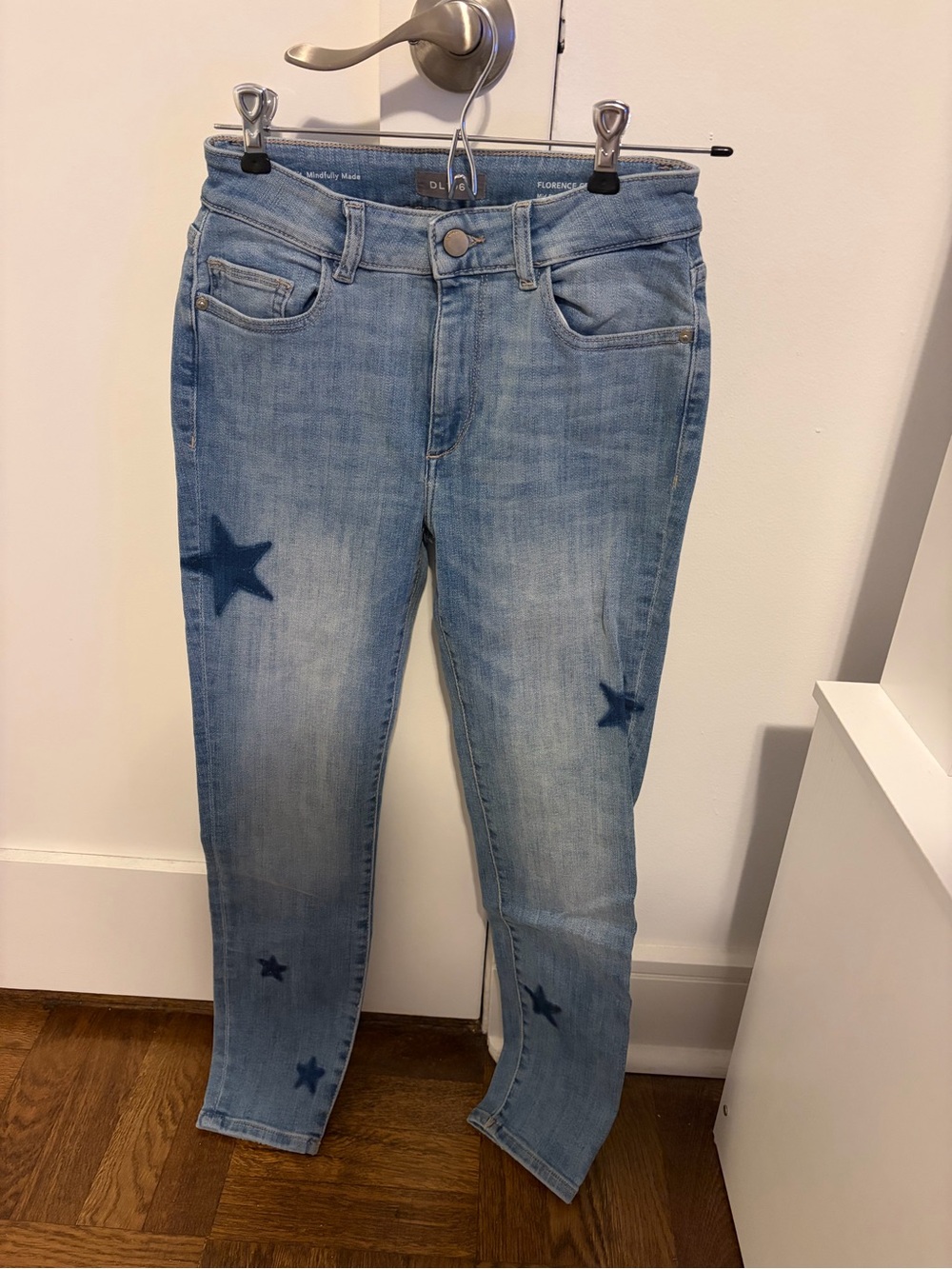 DL1961 Light Blue Skinny Jeans with Navy Star Accents